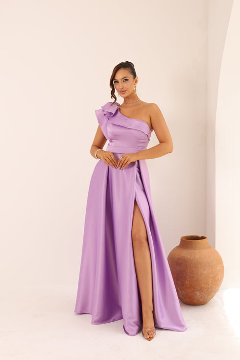 VESTIDO LISO UM OMBRO SÓ BABADO VESTIDO DE FESTA PETRA FINA